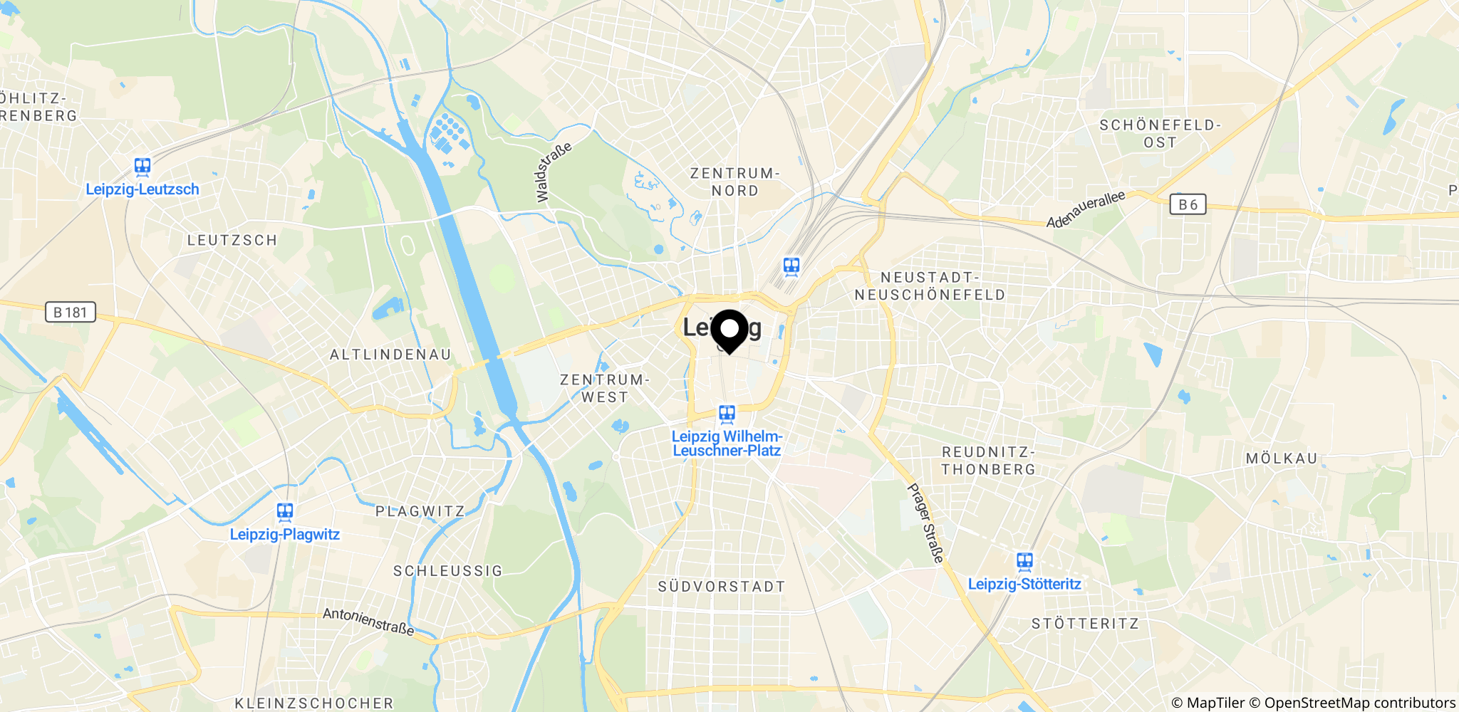 Området omkring Grimmaische Straße i Leipzigs bymidte, hvor påkørslen fandt sted