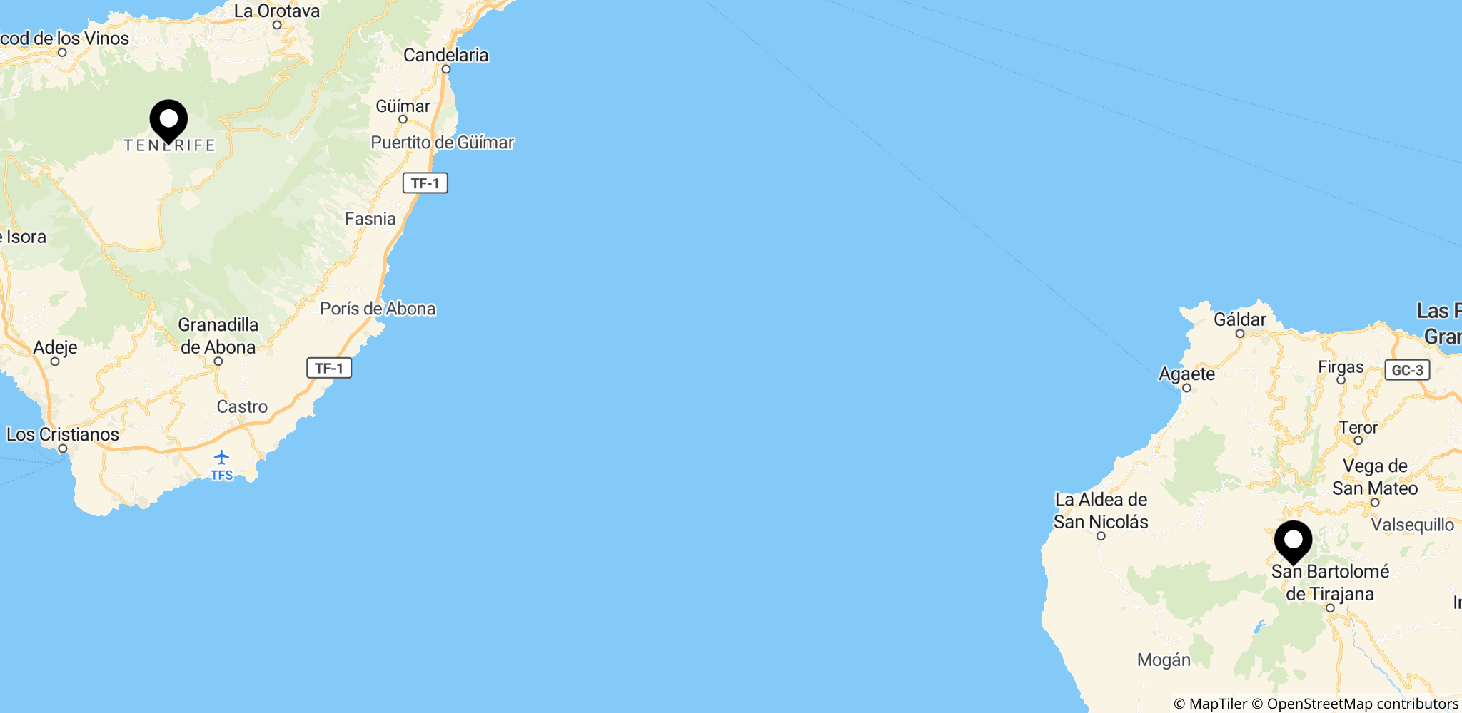 Muligt modtagelsessted i Gran Canaria, De Kanariske Øer, Spanien