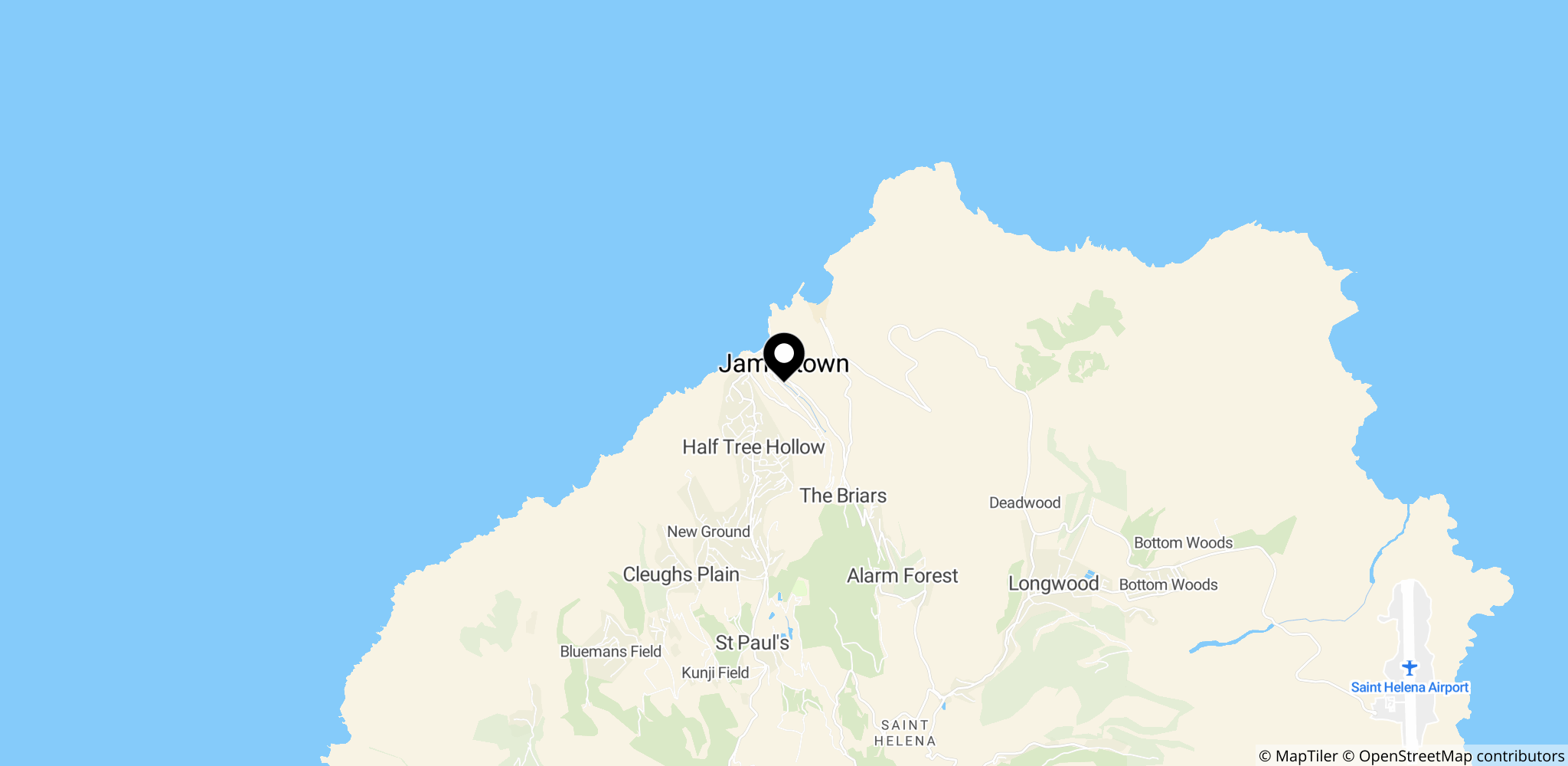 Saint Helena-området ved Atlanten, hvor passagerernes rejse begyndte (ruten fra Saint Helena til Johannesburg)