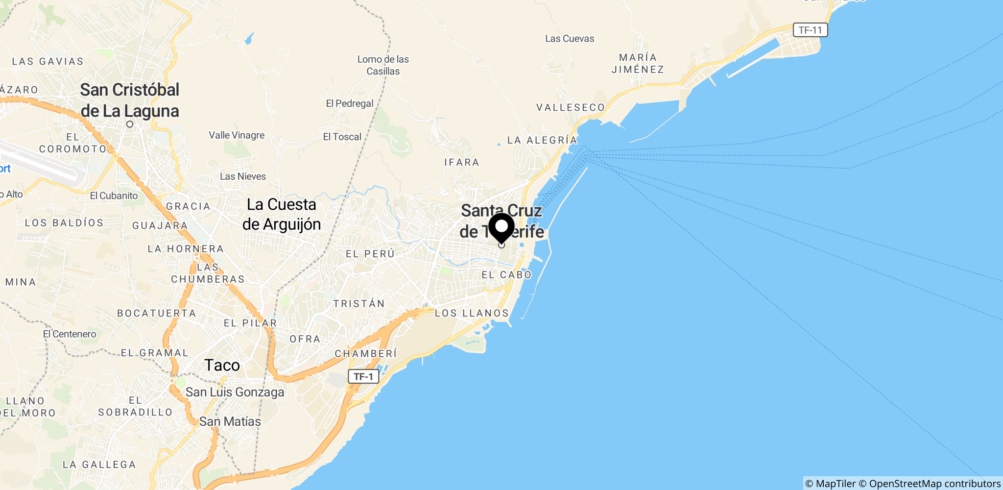 Kort over MV Hondius' rute mod Tenerife, De Kanariske Øer, Spanien.