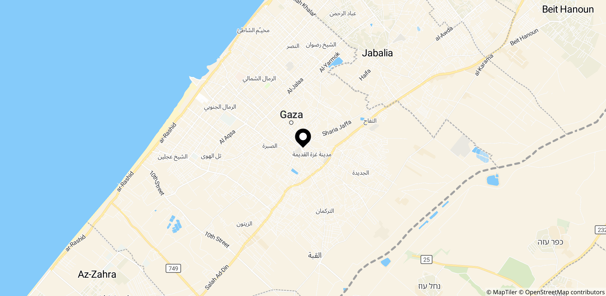 Gazastripen omkring Gaza City i Gaza-striben, hvor konflikten og forhandlingerne foregår