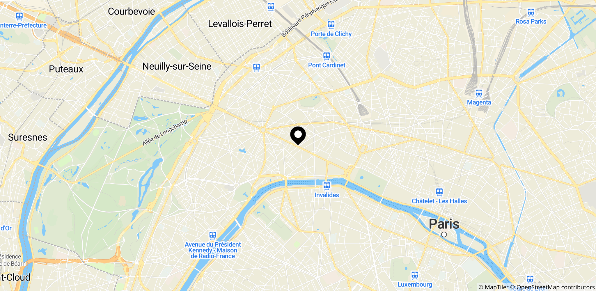 Området omkring Champs-Élysées i Paris, et af de centrale hotspots for uro