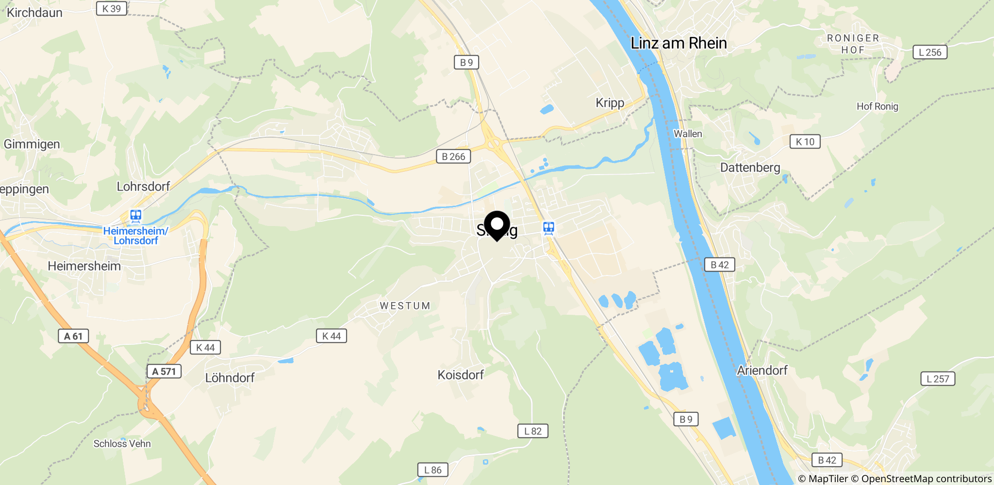 Området omkring Sinzig i Rheinland-Pfalz, Tyskland, hvor bankrøveriet fandt sted