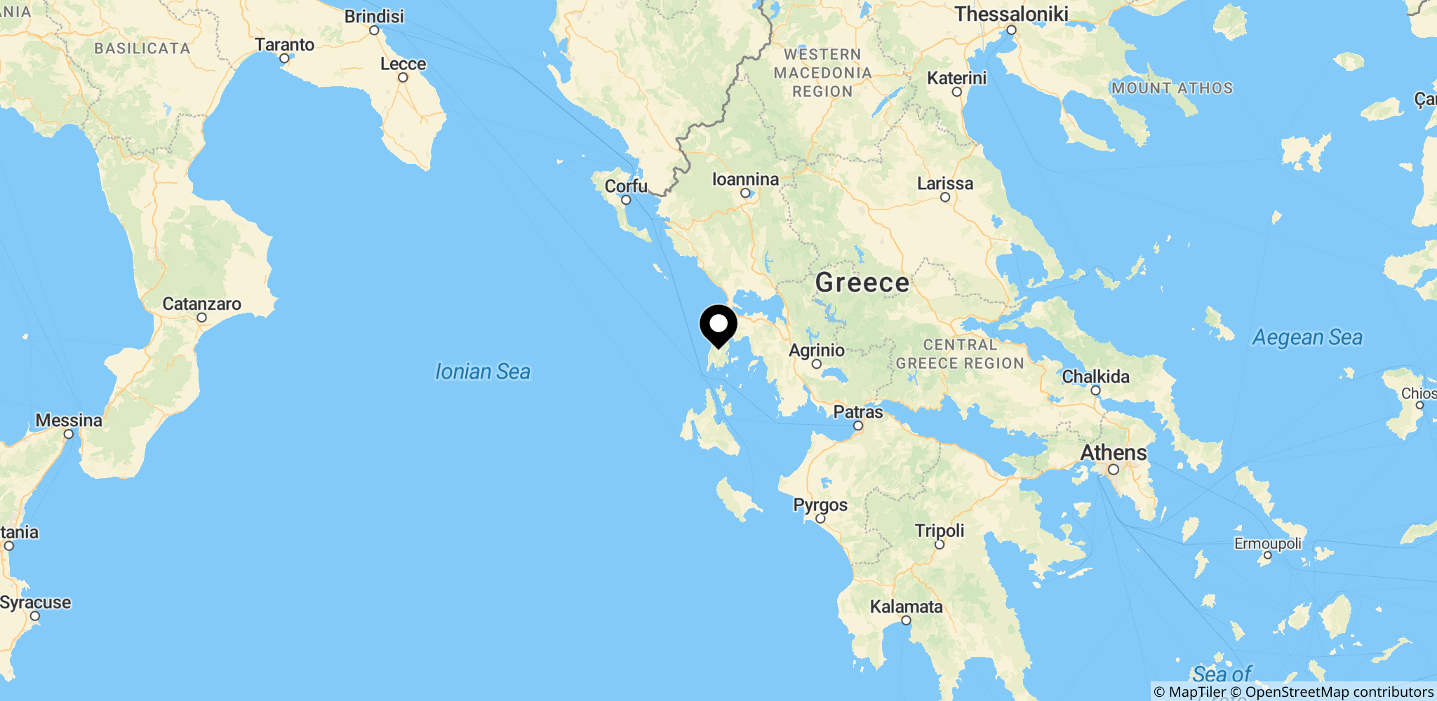 Kort over Lefkada-området i Ioniske Hav, hvor fartøjet blev fundet