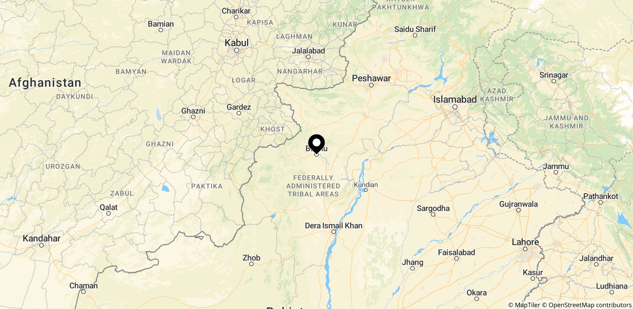 Bannu i Khyber Pakhtunkhwa tæt på Afghanistan-grænsen, stedet for angrebet