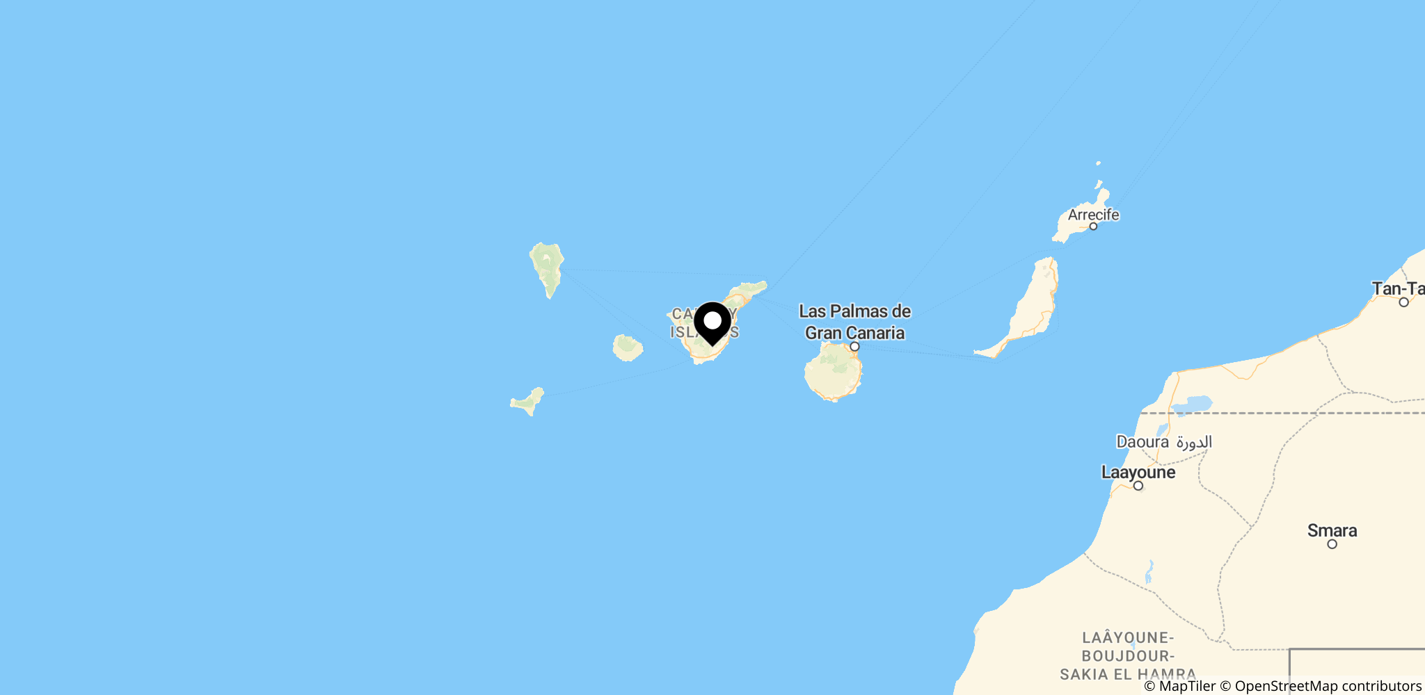 Området omkring industrihavnen ved Granadilla de Abona på Tenerife, hvor Hondius skulle ankre op uden for kajen