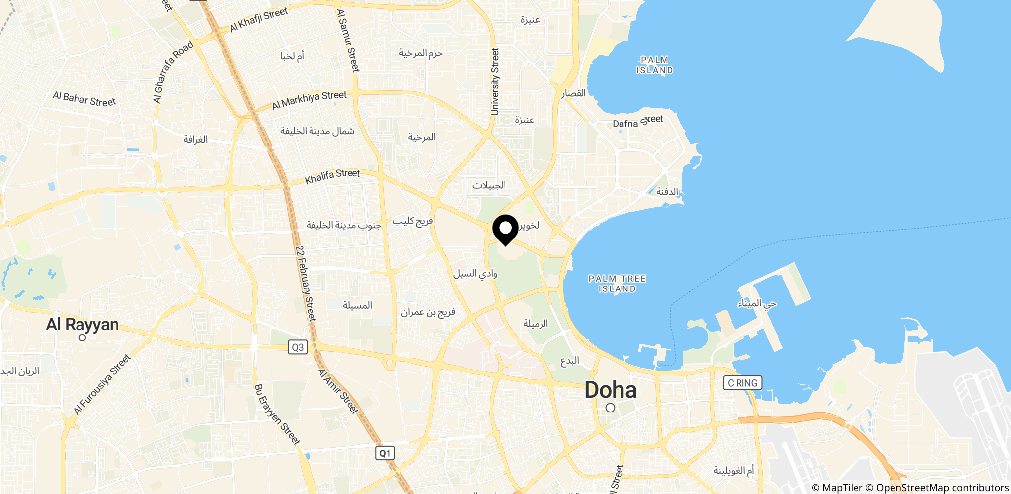 Doha i Qatar – området omkring den nævnte hændelse nordøst for Doha