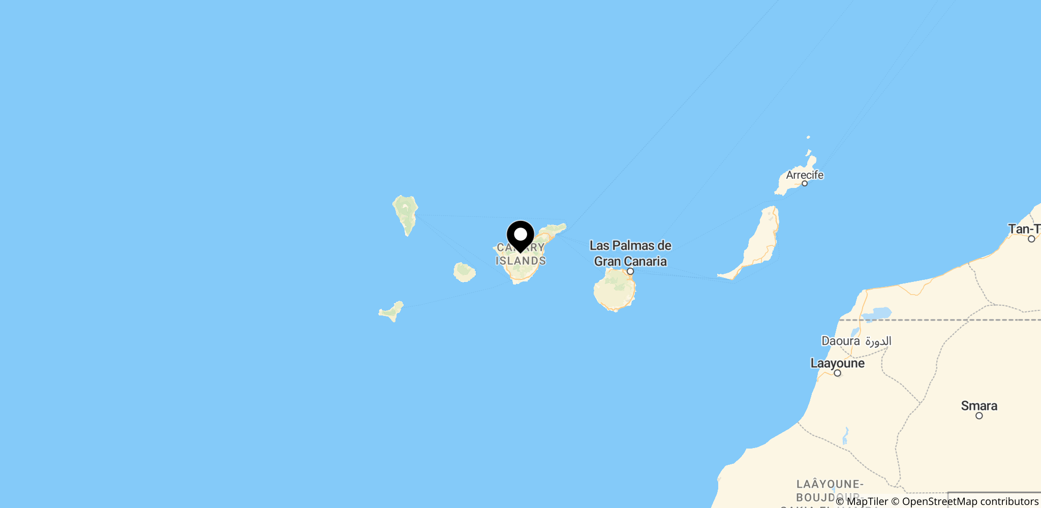 Tenerife, Kanariske Øer, udgangspunktet for Hondius-evakueringen til Paris