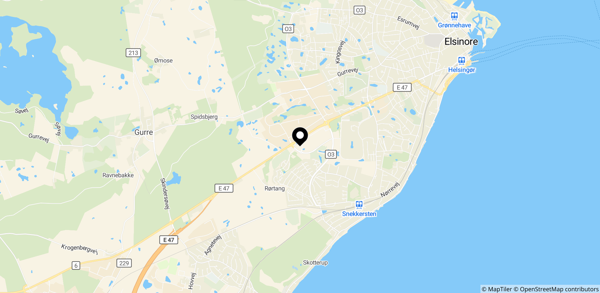 Kort over Helsingør, der viser placeringen af Retten i Helsingør, hvor sagen behandles