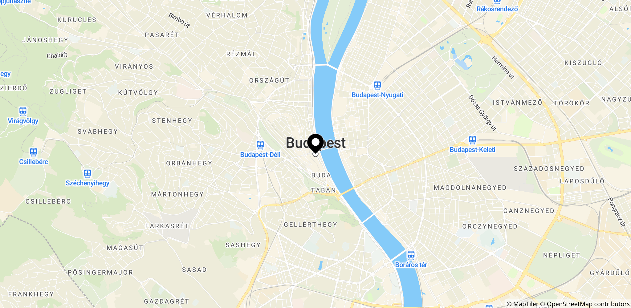 Budapest, Ungarn – hovedstaden markeret for at vise den geografiske placering i landet.