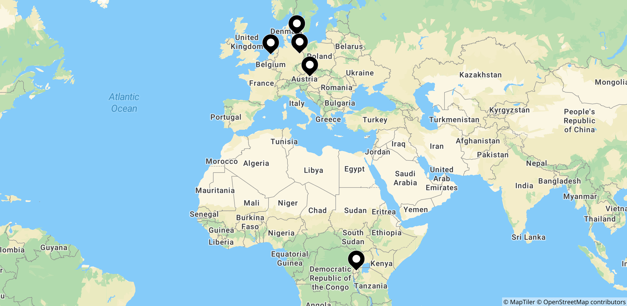 Danmarks placering markeret ved Københavns Rådhus i kernegruppen af fem lande (Danmark, Tyskland, Holland, Østrig og Grækenland) i planlægningen af return hubs uden for Europa.