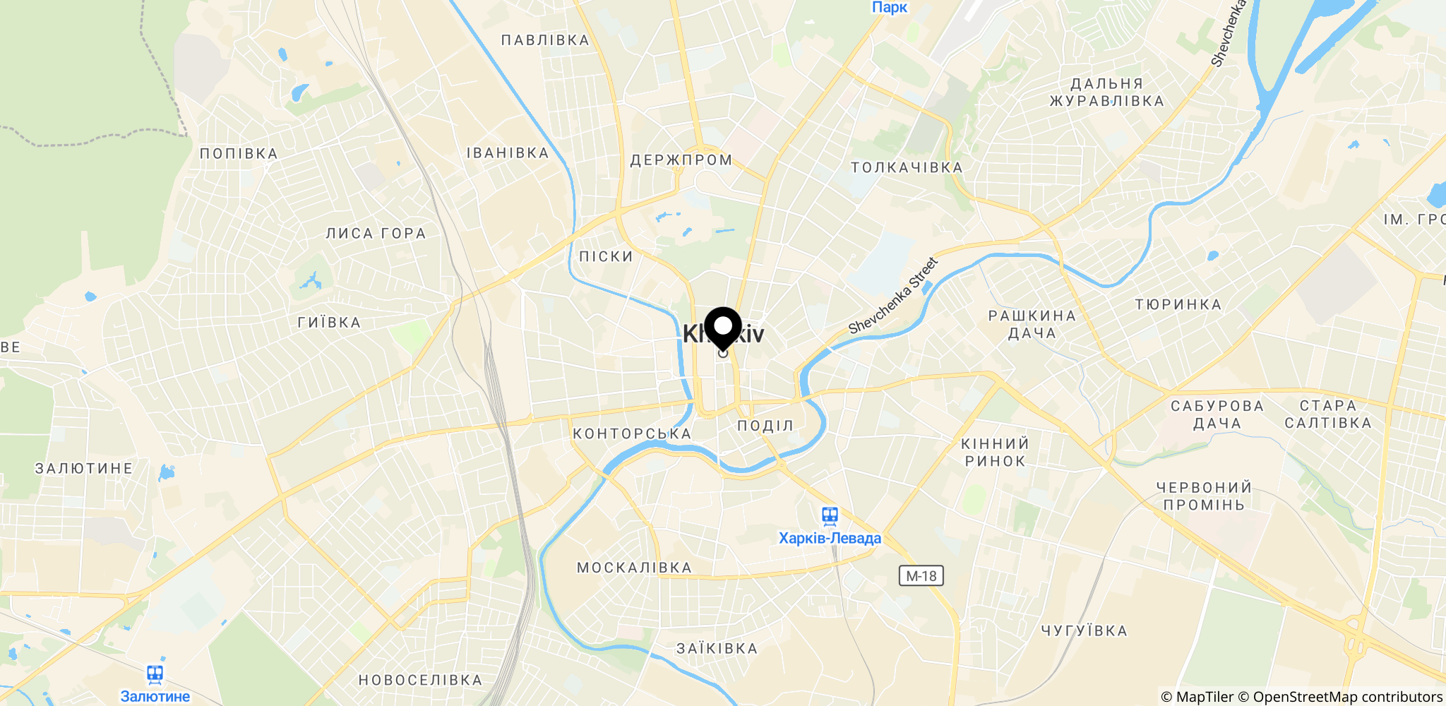 Kharkiv i Østukraine set i forhold til nattens angreb