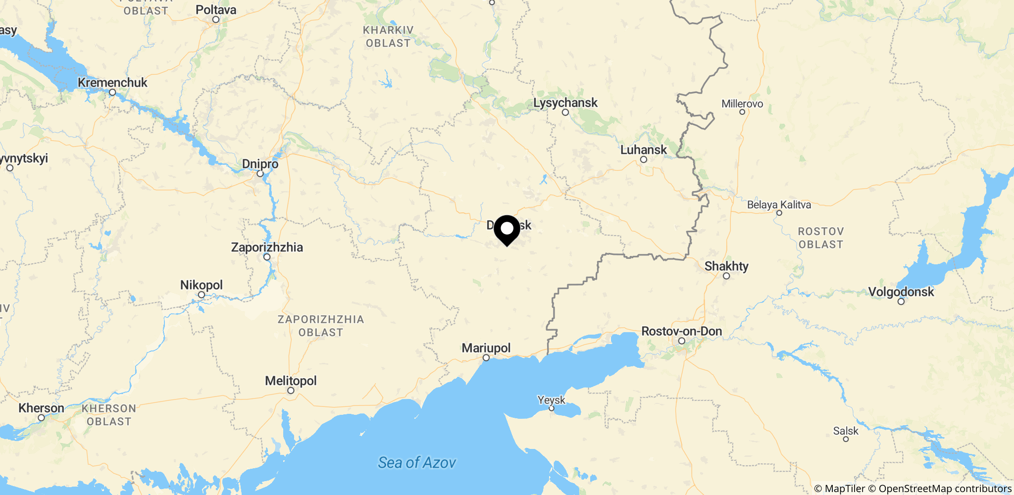 Området omkring Donetsk-fronten i Øst-Ukraine