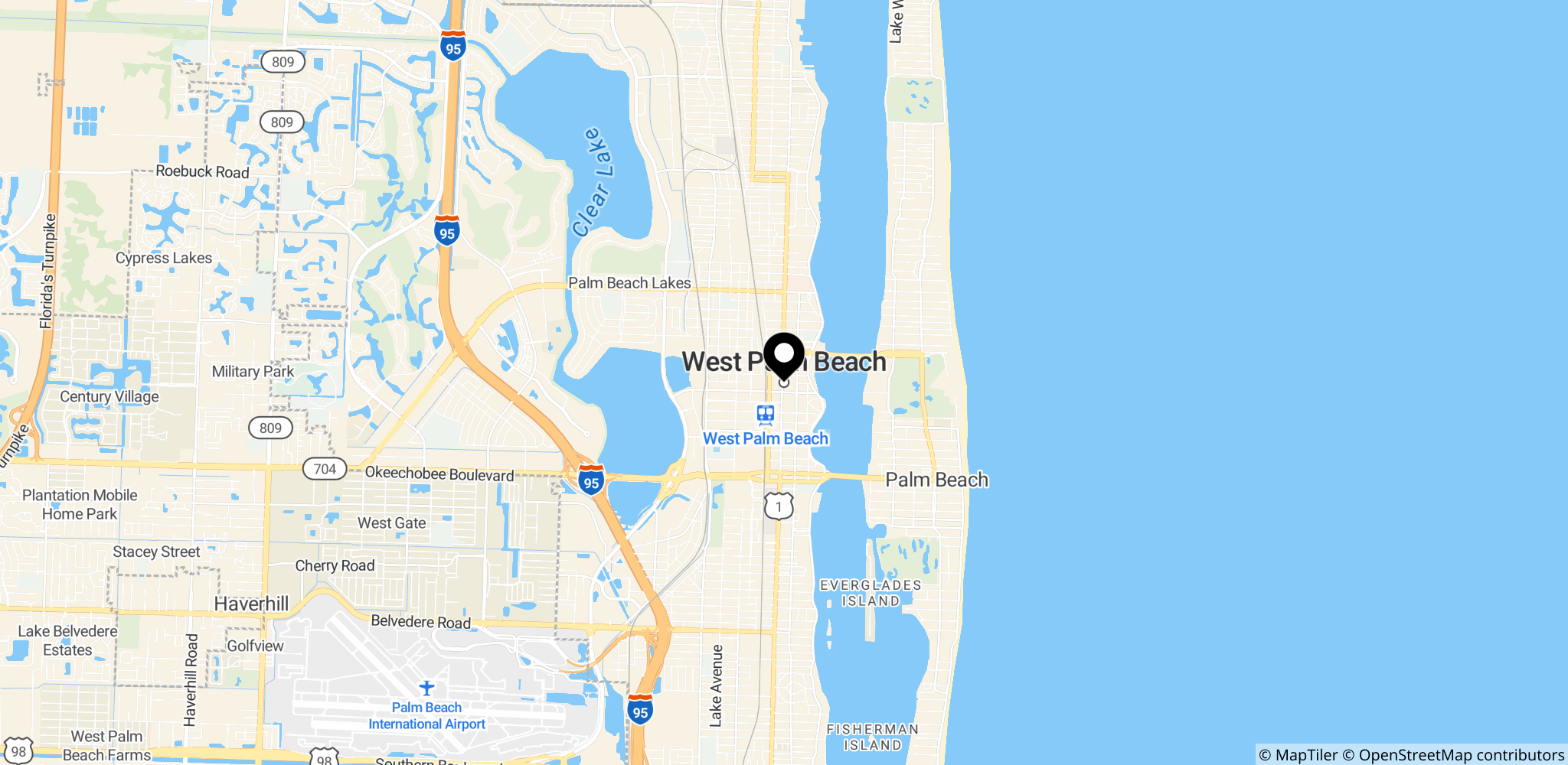 Området i West Palm Beach, Florida, hvor Rozas vidnesbyrd blev fremlagt