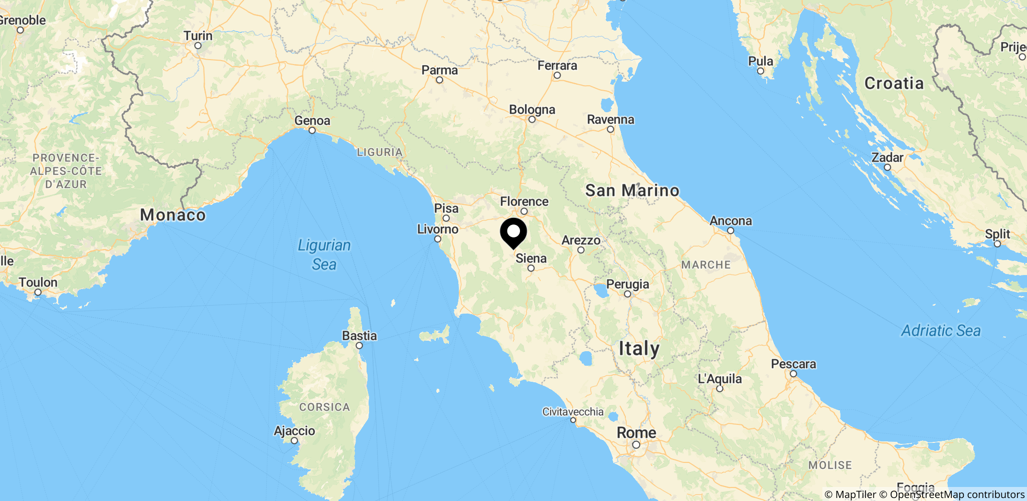Området i Toscana i Italien, hvor han tilbragte år, inden han flyttede tilbage til Danmark