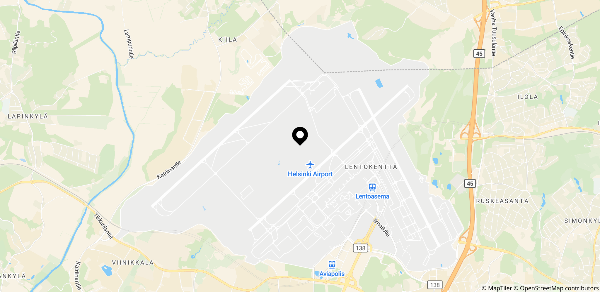 Området omkring Helsinki-Vantaa Lufthavn i Vantaa, Finland, hvor droneaktivitet blev registreret