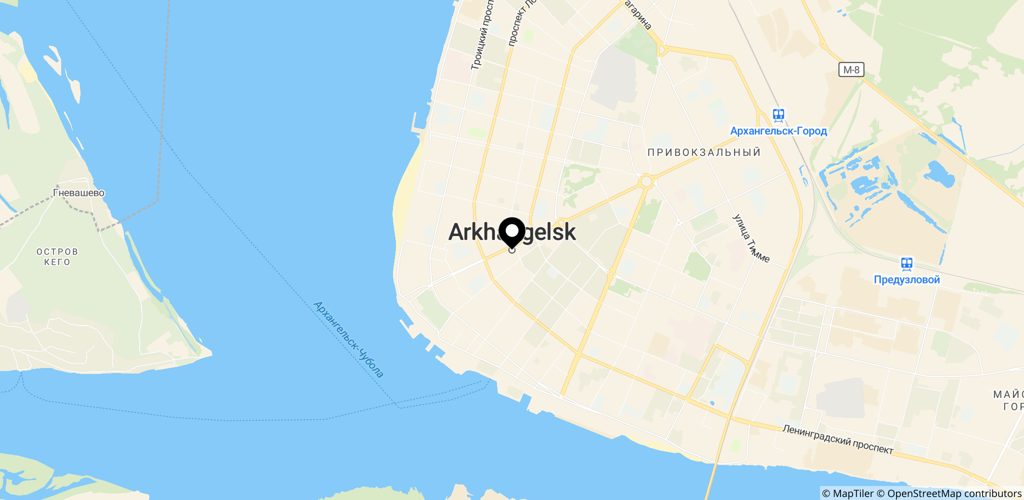 Arkhangelsk i Rusland – stedet for overfaldet ved natklubben omtalt i artiklen