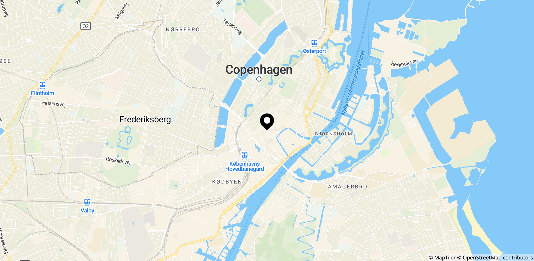 Kort over København med markering af Københavns Byret, hvor Pressconnect-sagen behandles