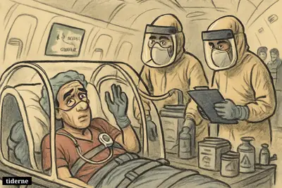 An infected American doctor in an isolation pod is evacuated by protective-suited medical staff inside a quarantine aircraft.