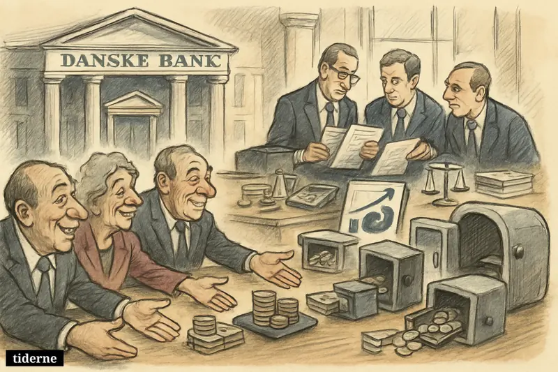 Shareholders in a bank boardroom receive coins and cash from bankers, with reports, vaults, and finance symbols showing capital returns.