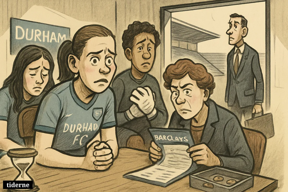 An anxious women’s football team, a hesitant investor, and sparse finances inside a stadium office beside an empty pitch.