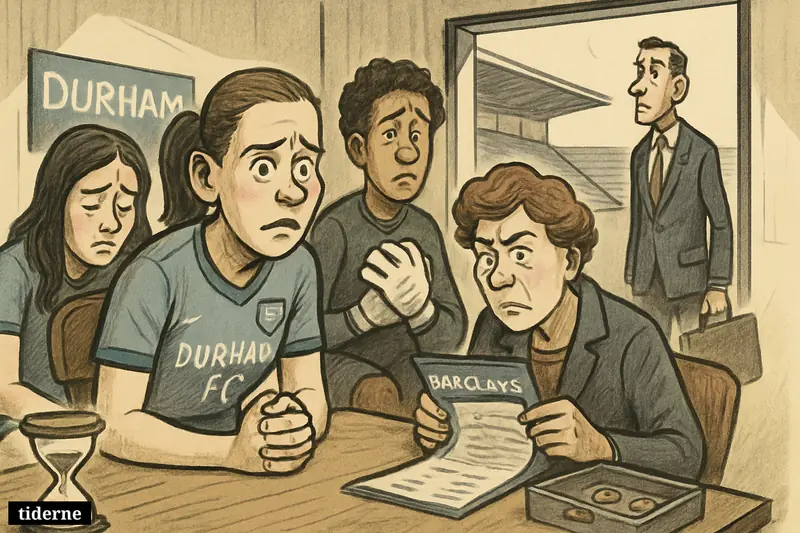 An anxious women’s football team, a hesitant investor, and sparse finances inside a stadium office beside an empty pitch.