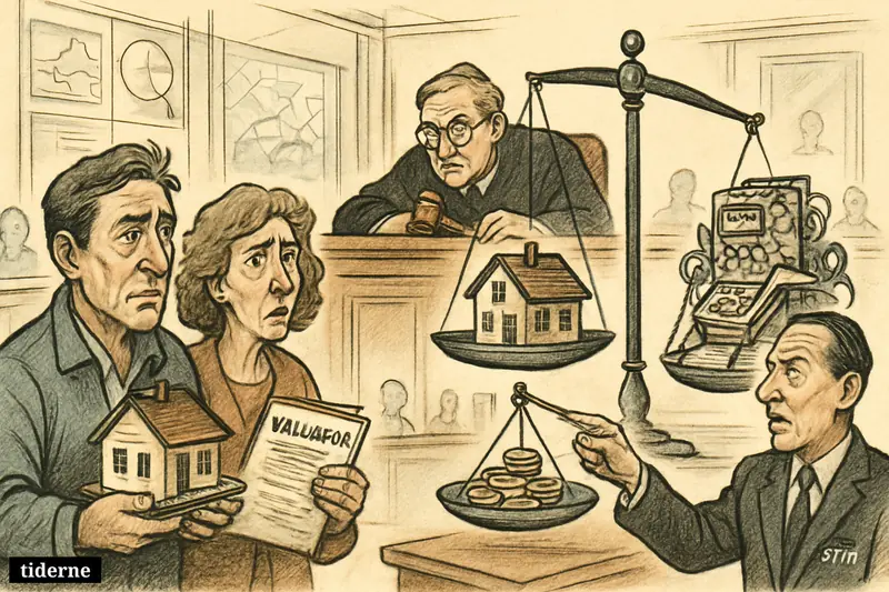 A worried homeowner couple faces a judge and state assessor in court over a confusing house valuation machine and tax papers.