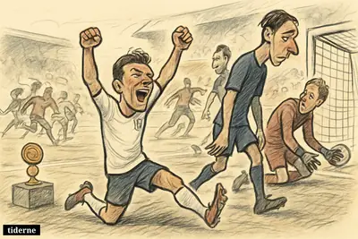 England players celebrate near the goal as French players react in frustration during a chaotic bronze-medal World Cup match. (AI-genereret illustration)