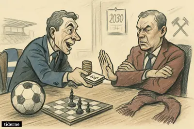 Two football executives face off in a boardroom as one offers money and a contract while the other rejects the transfer bid.
