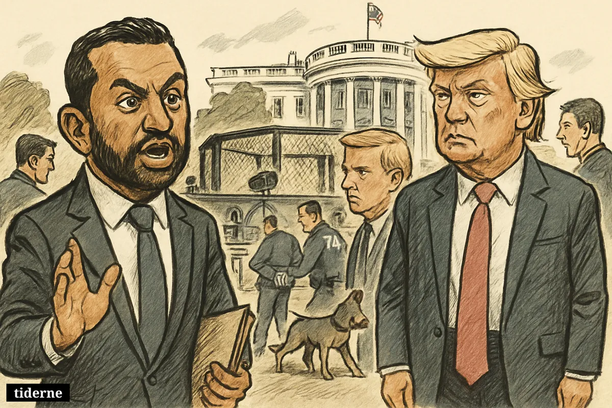Kash Patel and Donald Trump stand on the White House lawn near a UFC cage as FBI agents arrest suspects after a foiled attack.