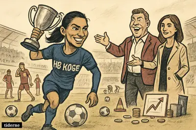 Nadia Nadim celebrates with a trophy on the pitch as Chris and Angie Long cheer behind her and defeated opponents linger nearby.