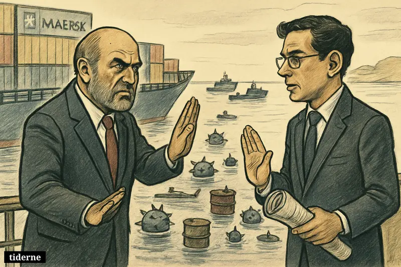 Qalibaf and Dominguez face off on a container ship deck as mines, oil barrels, warships, and waiting tankers crowd a tense strait.