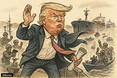 Donald Trump on a cargo ship in Hormuz looks rattled as Iranian patrol boats and halted oil tankers crowd the narrow waterway.