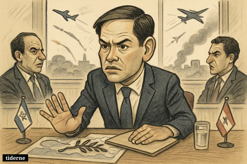 Marco Rubio sits tensely at a negotiation table as Israeli and Lebanese delegates face off and rockets streak outside the windows.