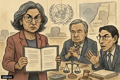 Pramila Patten presents a report in a UN chamber as António Guterres looks grave and Danny Danon reacts tensely.