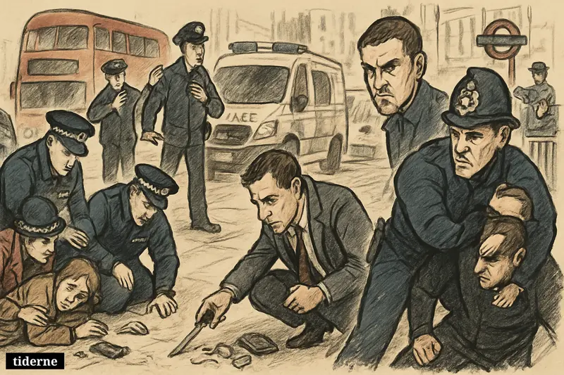 Police restrain a suspect and aid wounded people on a busy London street as officers secure the area after a stabbing.