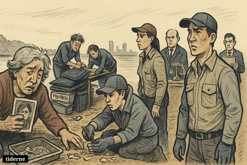 Relatives, volunteer searchers, forensic staff, and pressured officials gather by a Mexico City lakeshore where bone fragments have been discovered.