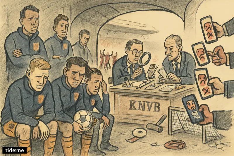 Dejected Dutch footballers in a stadium tunnel face hostile phones as officials investigate abuse after a World Cup shootout loss.