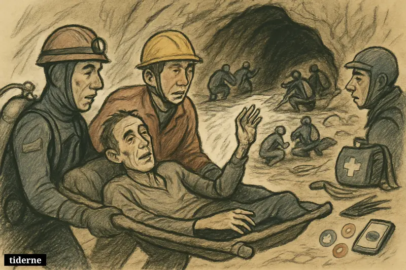 Rescue workers carry a cave survivor on a stretcher from a flooded Laos cave as divers prepare to search for missing men.