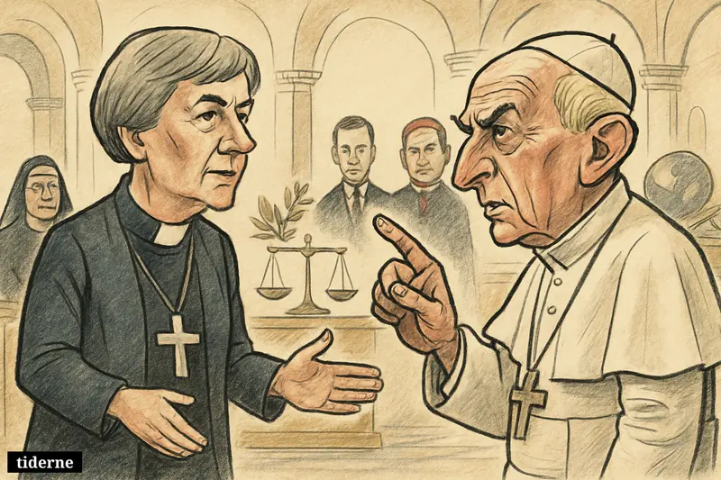 Sarah Mullally and Pope Leo meet in the Vatican, greeting each other firmly as peace symbols outweigh sidelined emblems of war.