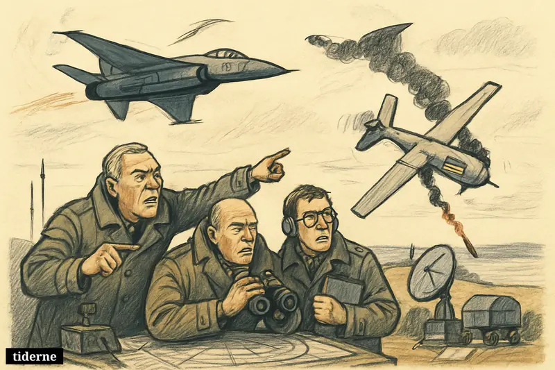 A downed Ukrainian drone falls over Estonia as a Nato jet turns away and Baltic defense officials react at an air-defense post.
