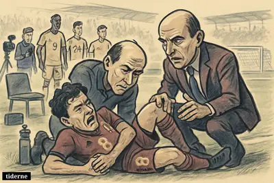 An injured Belgium midfielder grabs his right knee on the sideline as a coach and medic rush in before a tense match against Spain.