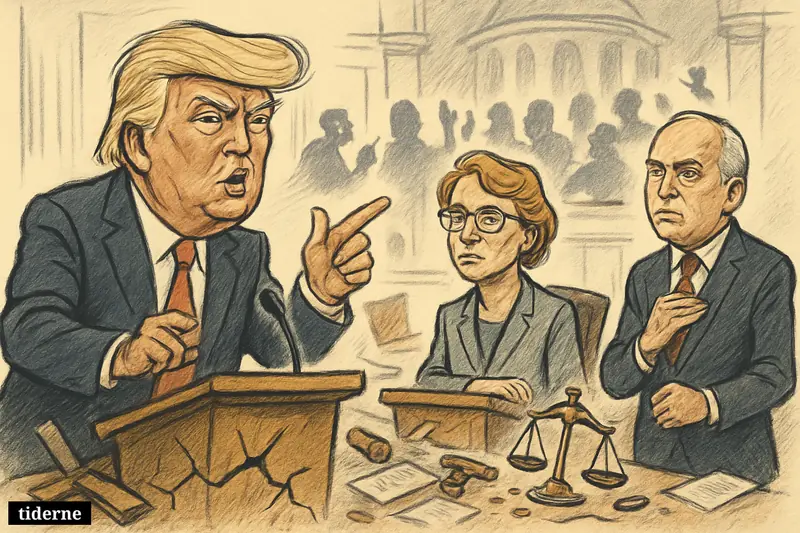 Caricatures of Trump, Gabrielle Giffords, and Steve Scalise in a chaotic Capitol chamber filled with broken civic symbols and rising political tension.