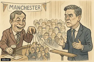 Nigel Farage and Keir Starmer face off in a crowded conference hall as a small group of party members appears to sway national power.