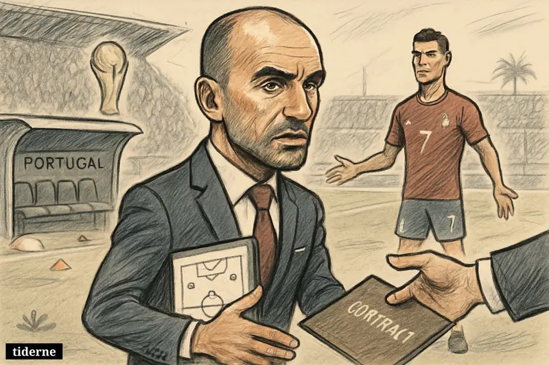 Roberto Martínez on a stadium sideline, torn between Portugal’s World Cup bench and a possible reunion with Cristiano Ronaldo at club level.