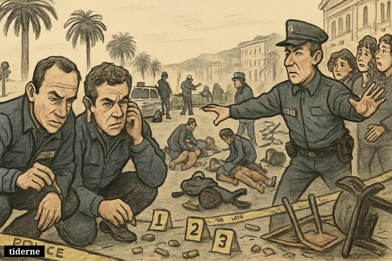 French police, paramedics, wounded civilians, and a blocked-off crime scene on a Nice street after a deadly shooting.