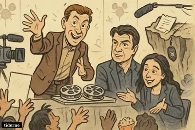Alexi Hawley, Nathan Fillion, and Melissa O'Neil on a Comic-Con panel, teasing a split premiere and joking about a cliffhanger. (AI-genereret illustration)