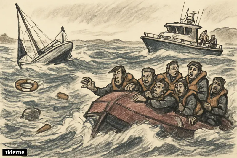 Capsized rescue boat, sinking yacht, and volunteer rescuers struggling in rough seas near Ballina Bar during a deadly rescue operation.