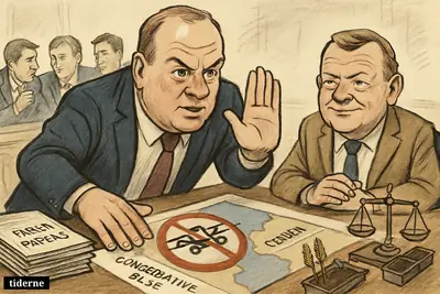 Troels Lund Poulsen pivots toward the political center in a negotiation room as Lars Løkke Rasmussen watches and uneasy allies react.