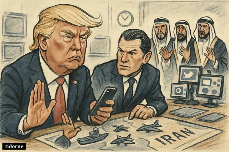 Trump halts a military map-room operation while Pete Hegseth watches and Gulf leaders gesture urgently for restraint.